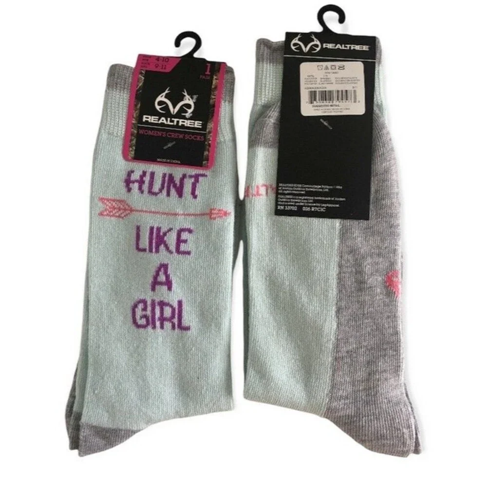 Realtree Womens Ladies Crew Socks Mint Green Sock Size 9-11 Hunt Like A Girl